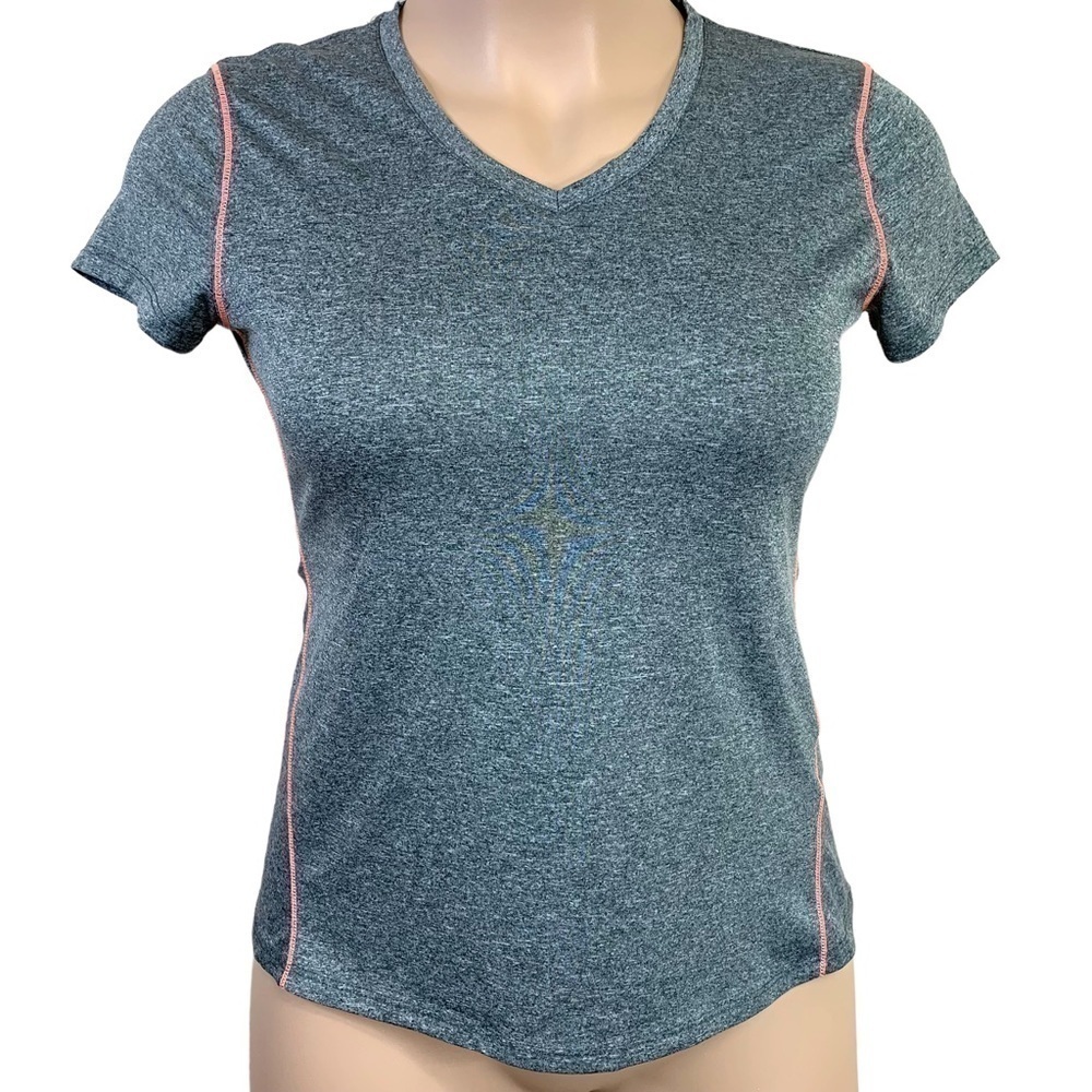 Large Everlast Grey Pink Athletic Tee Activewear T Shirt Stretch V Neck